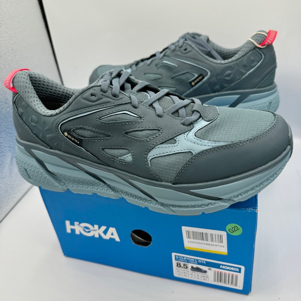 NWT Hoka Clifton Leather Gore-Tex Waterproof Unisex Goblin Stone Blue GBSB - Picture 6 of 16